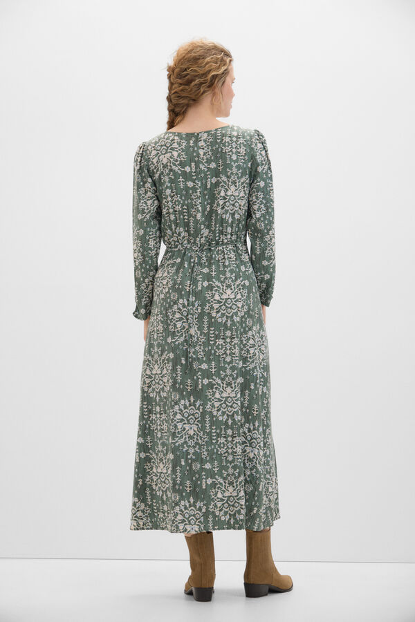 Cortefiel Gathered midi dress Printed green