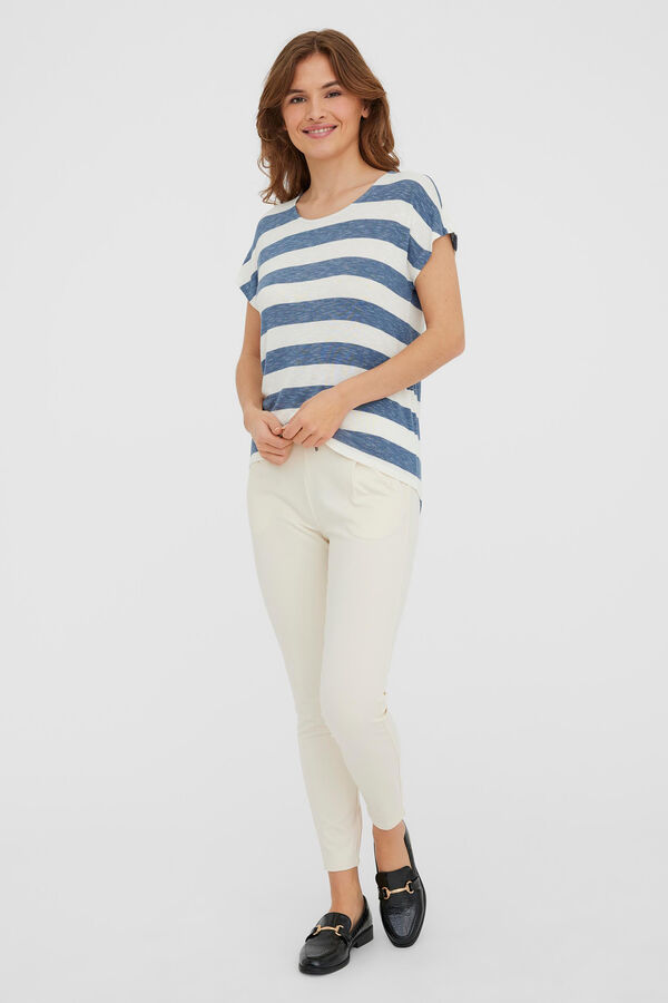 Cortefiel Women's short-sleeved striped t-shirt Navy