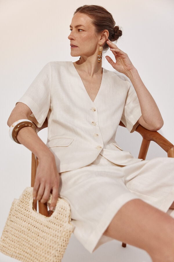 Cortefiel short sleeve blazer Ivory