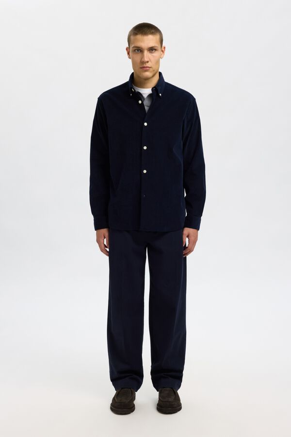 Selected Camisa de bombazina 100% algod&atilde;o org&acirc;nico Azul