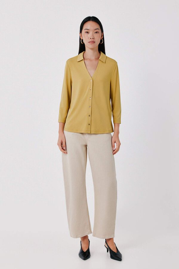 Cortefiel Stretch shirt with buttons Yellow