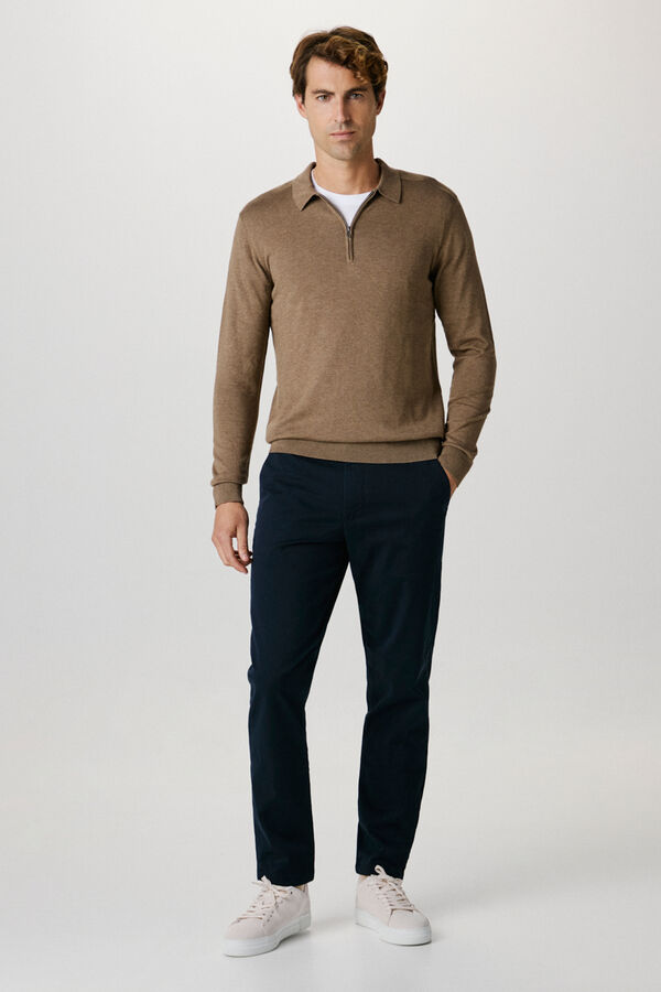 Selected Camisola polo 100% algodão com meia fecho-éclair . Castanho