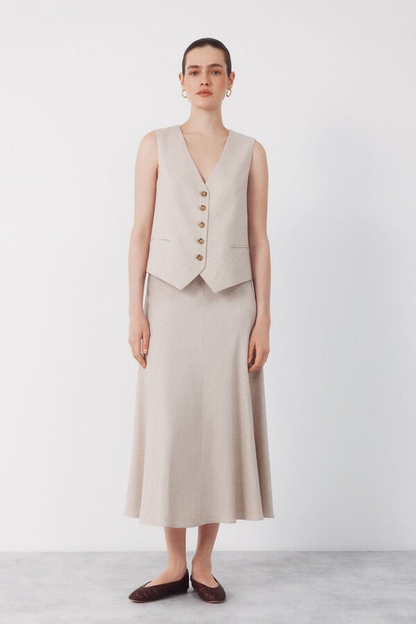 Cortefiel Saia evas&ecirc; com cinto Castanho