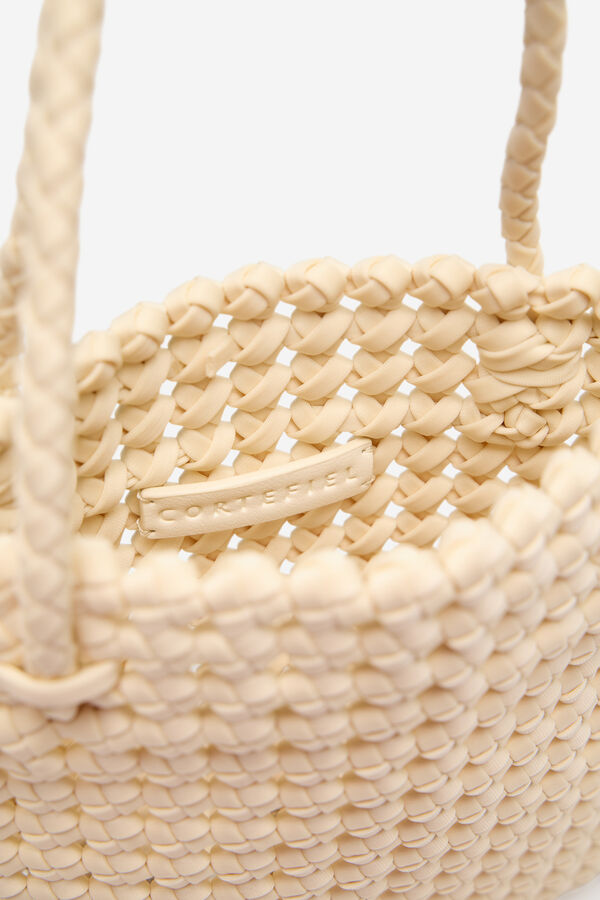 Cortefiel Fabric braided handbag Ivory