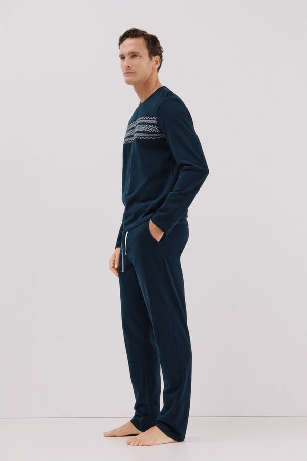 Cortefiel Fleece jersey-knit pyjamas set Navy