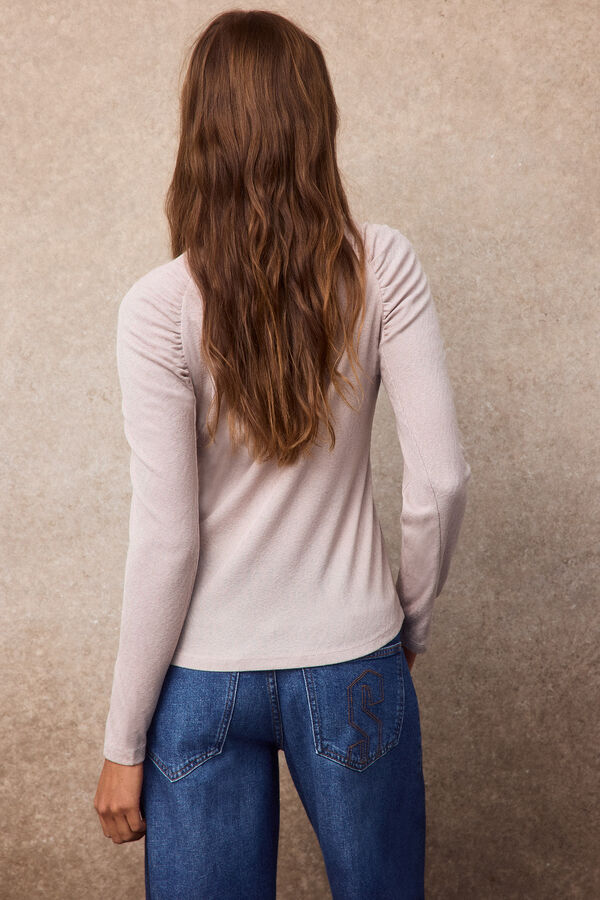Slowlove Ruched sleeve top Nude