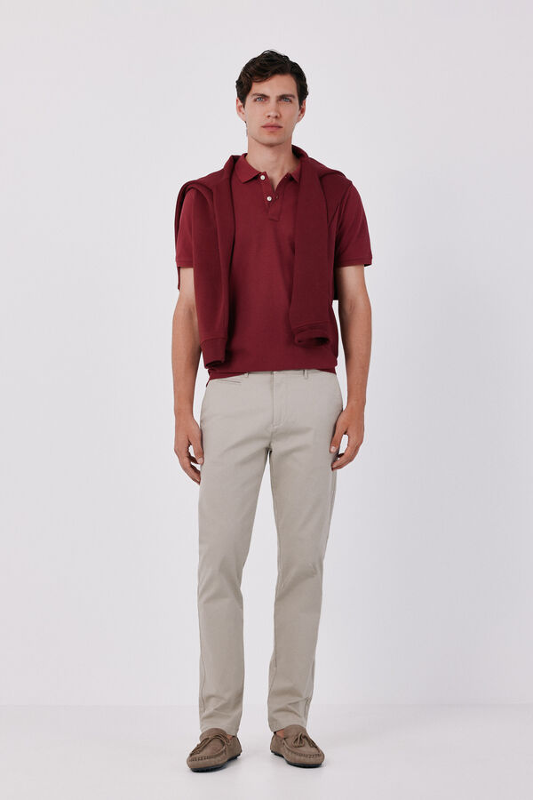Cortefiel Piqu&eacute; slim polo shirt Maroon