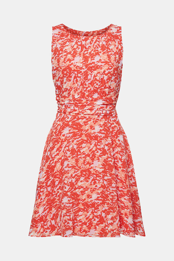 Cortefiel Abstract print pleated sleeveless midi dress Printed orange