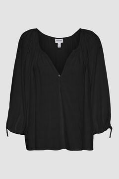 Cortefiel Shirt with 3/4 length sleeves Black