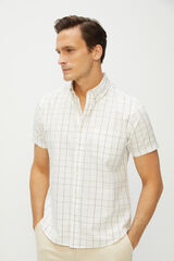 Cortefiel Camisa manga corta cuadros algod&oacute;n organico Marfil
