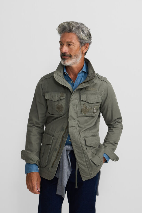 Silbon Casaco militar com manchas tingidas Verde