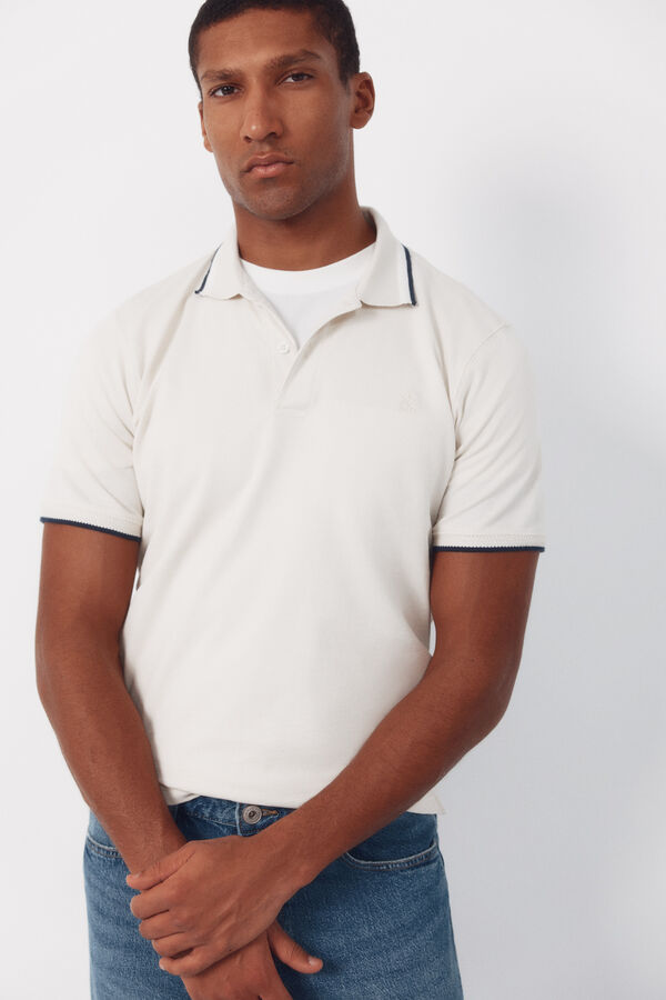 Cortefiel Fantasy neck structure polo shirt Ivory