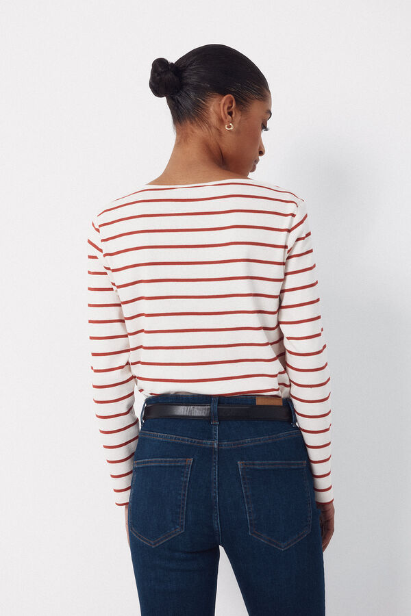 Cortefiel Contrast boat neck t-shirt Red