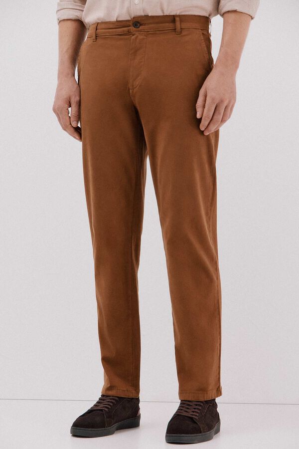 Cortefiel Washed chinos pants Brown