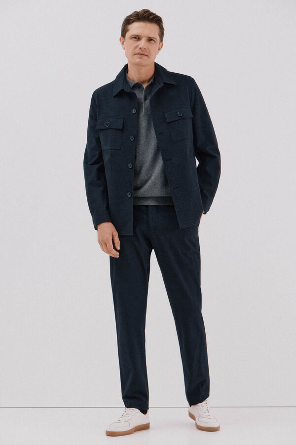 Cortefiel Micro-check cotton overshirt Navy