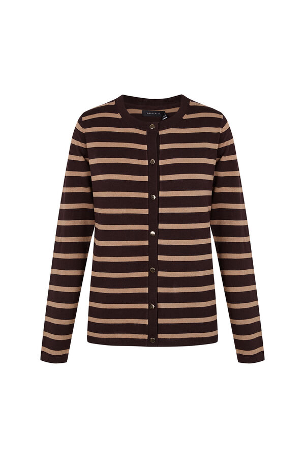 Cortefiel Striped knit jacket Dark brown