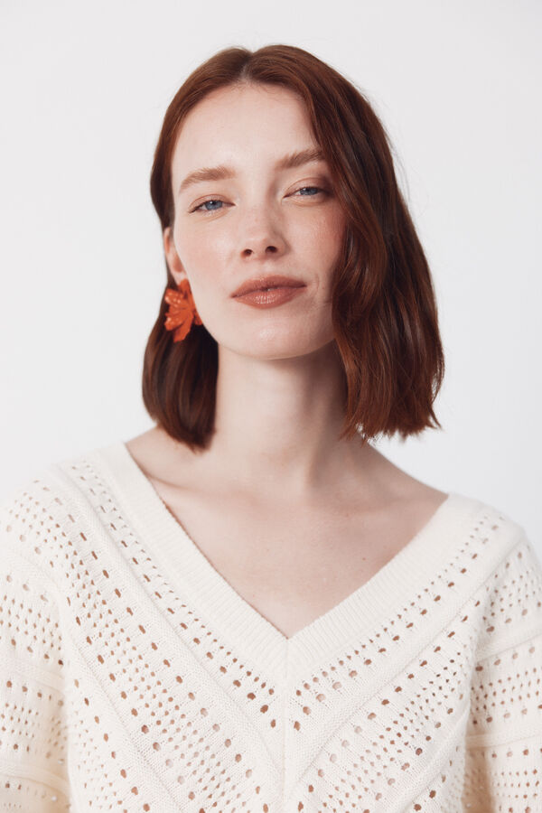 Cortefiel Jersey calado rayas Marfil