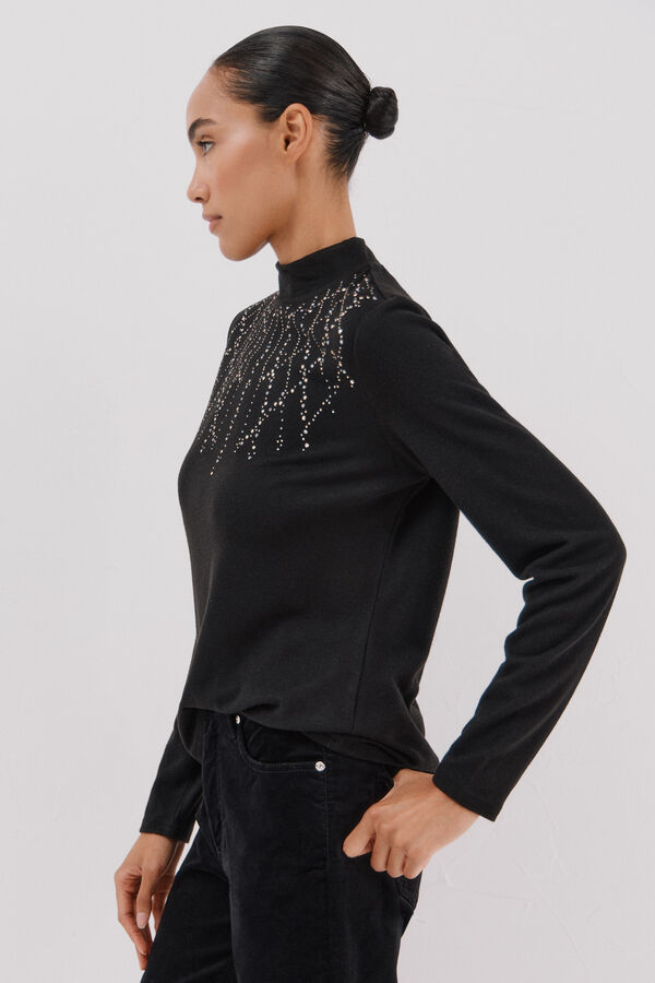 Cortefiel T-shirt with rhinestone detail Black