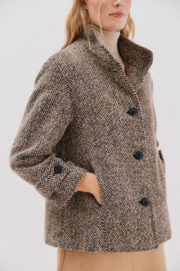 Cortefiel Short structured fabric coat Printed beige