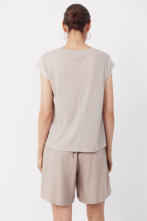 Cortefiel T-shirt with trim on sleeves Beige