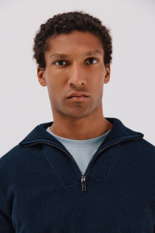 Cortefiel Lambswool wool with open neck Navy