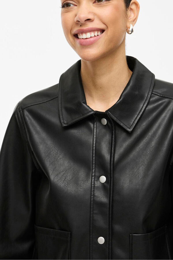 Vila Buttoned faux leather jacket Black