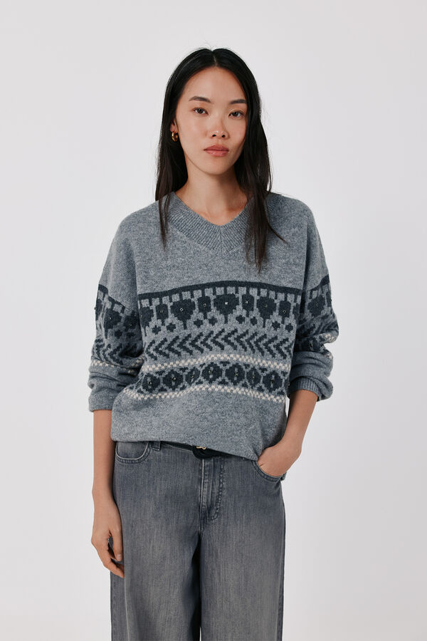 Cortefiel Jacquard gemstones jumper Grey