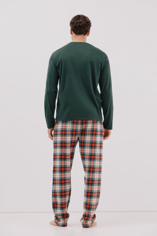 Cortefiel Jersey-knit and cloth pyjama set Dark green