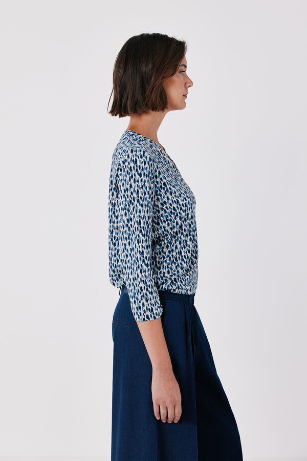 Cortefiel Henley T-shirt Printed blue