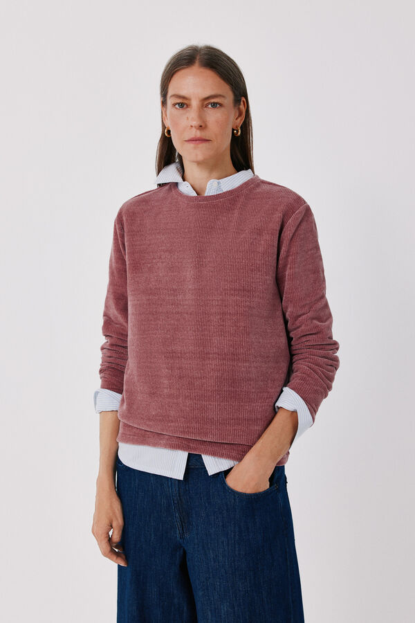 Cortefiel Chenille crew neck T-shirt Maroon