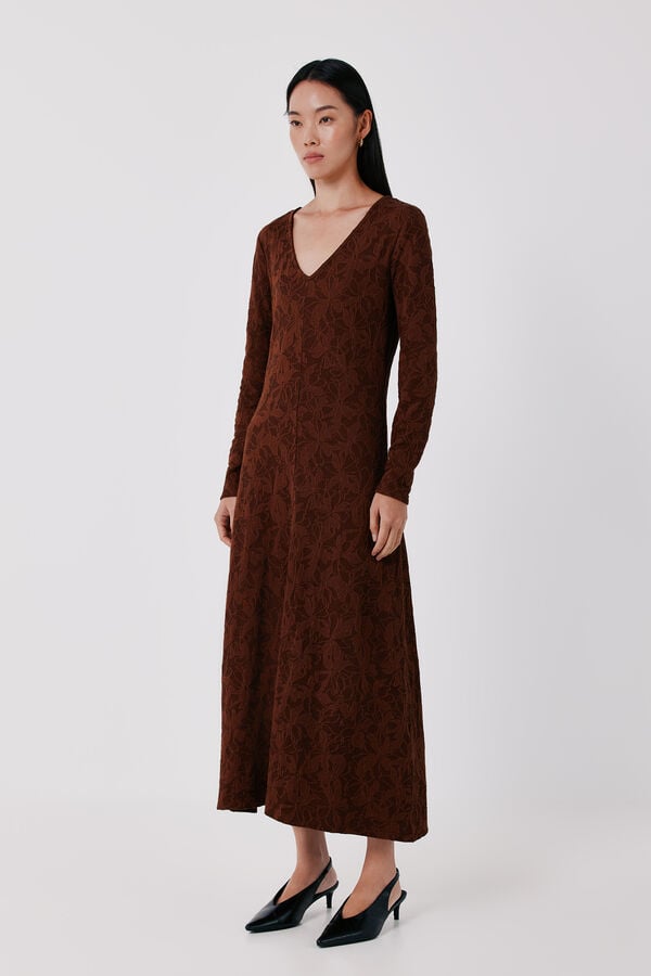 Cortefiel Jacquard dress Dark brown