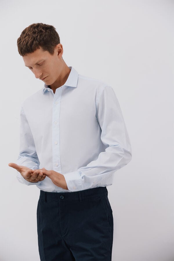 Cortefiel Micro-checkered cotton shirt Blue