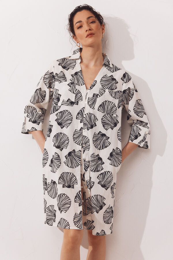 Cortefiel Printed cotton shirt kaftan Printed white