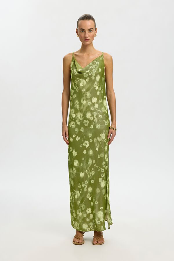 Selected Vestido comprido de al&ccedil;as finas Verde