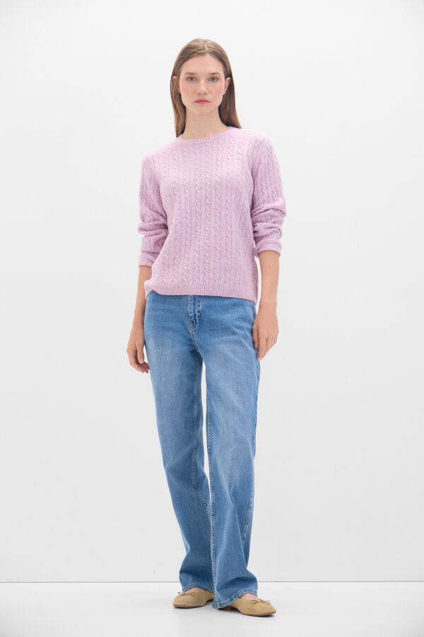 Cortefiel Soft cross-knit sweater Lilac