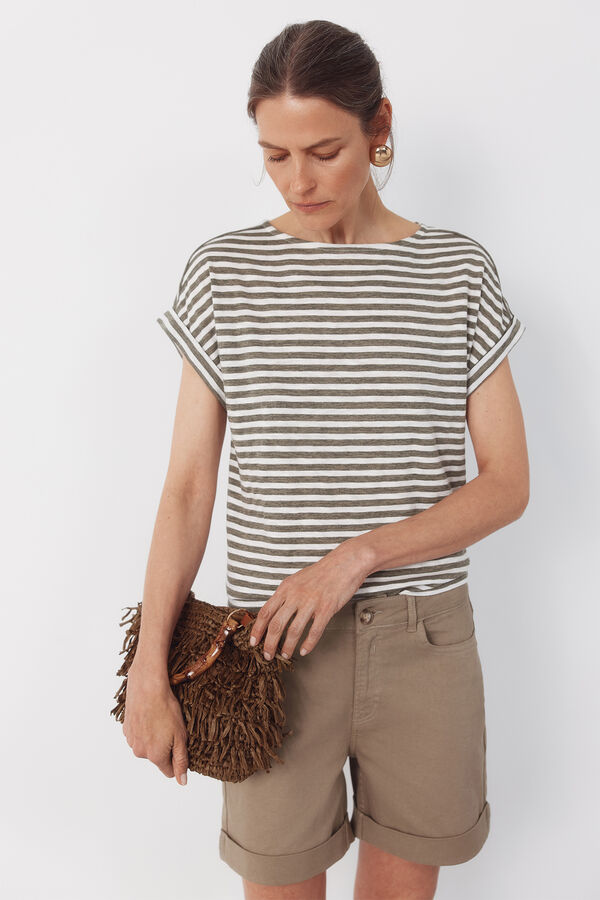Cortefiel Striped t-shirt Kaki