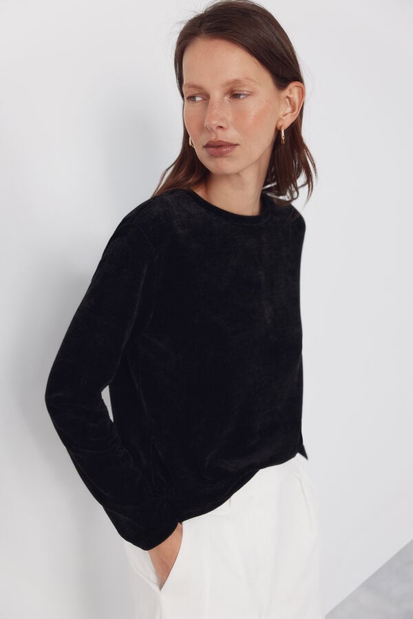 Cortefiel Camiseta chenilla Negro