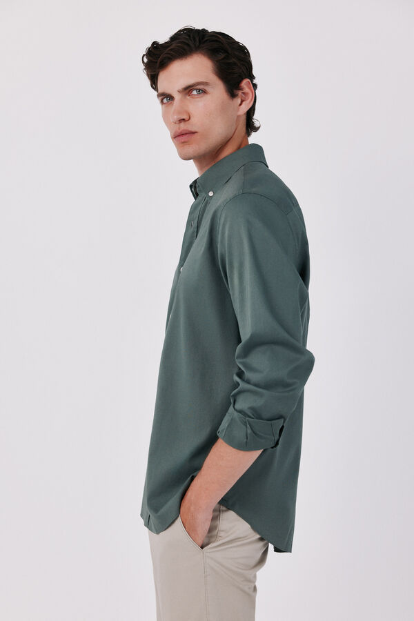 Cortefiel Plain light oxford shirt Kaki
