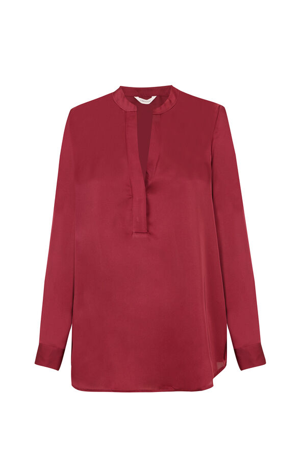 Cortefiel Satin-finish polo shirt blouse Maroon