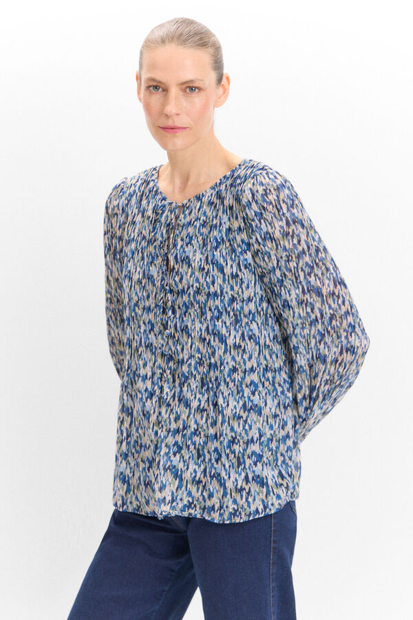 Cortefiel Printed pleated blouse Printed blue