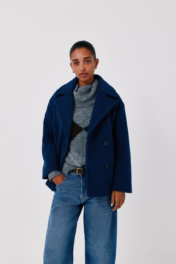 Cortefiel Double-breasted short coat Navy