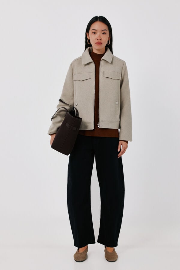 Cortefiel Short zip fastening jacket Beige
