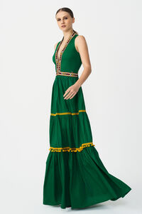 Cortefiel Maxi vestido con cintas verde
