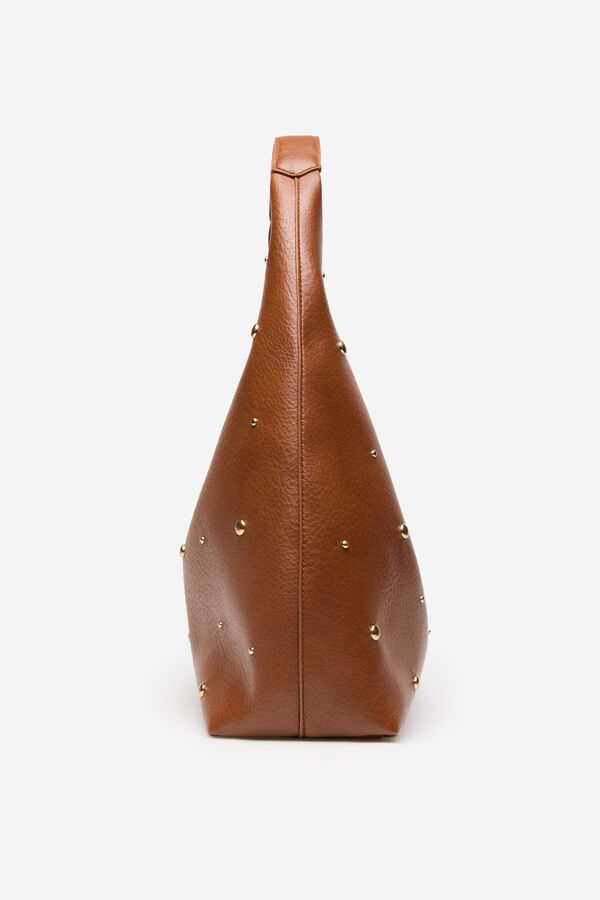 Cortefiel Studded hobo bag Nude