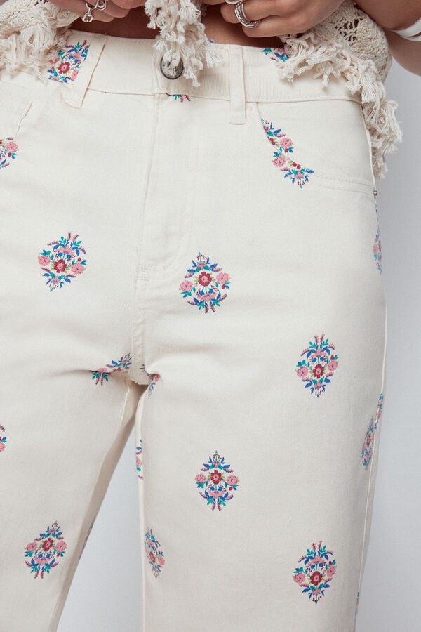 Cortefiel  Printed palazzo trousers Ivory