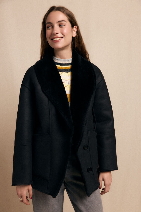 Slowlove Sobretudo curto com efeito dupla face Preto