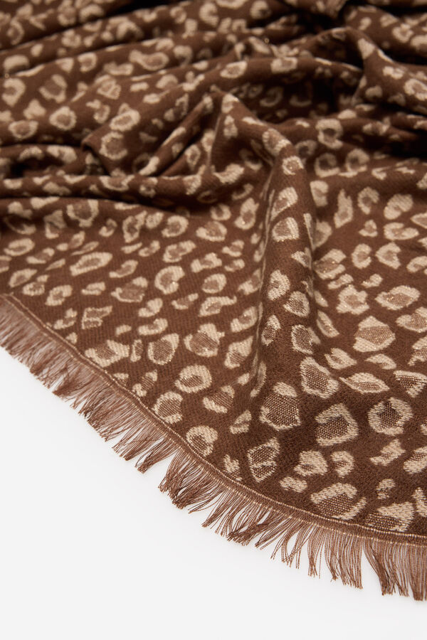 Cortefiel Fringe leopard scarf Printed brown