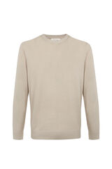 Cortefiel Cotton fine knit round neck jumper Beige