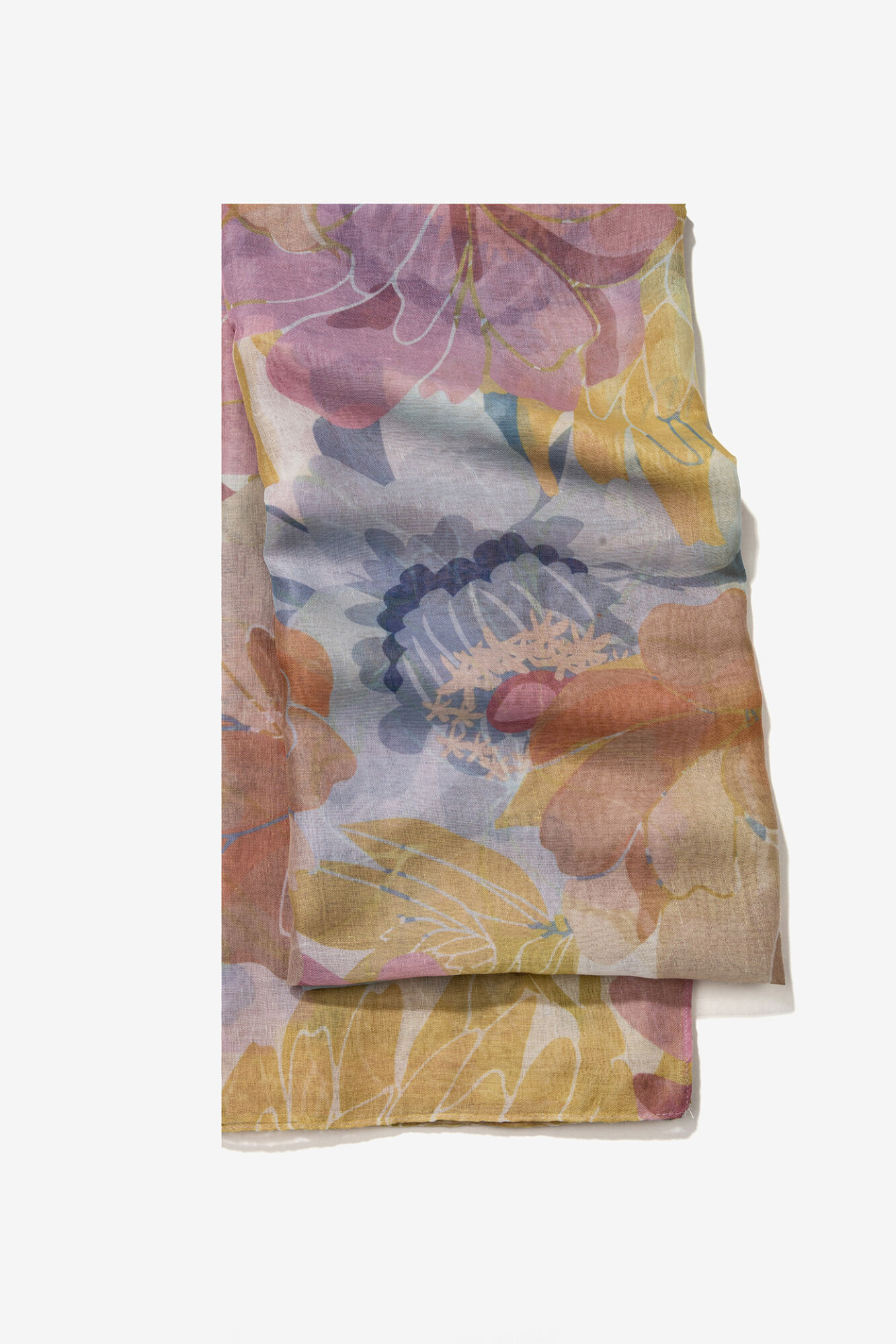 Vilanova Pa&ntilde;uelo rectangular efecto lino con estampado floral.