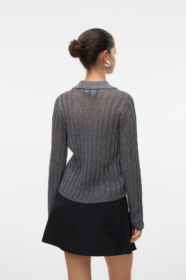 Cortefiel Cardigan with flap neck and lurex  Grey